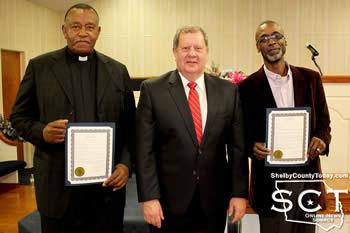 Pictured are (from left): Bishop Howard Cloudy, Sr.; Mayor David Chadwick; and Center Post Office Postmaster and Pastor Steven G. Standley.