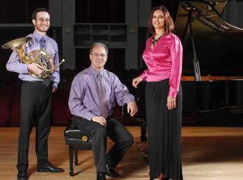 Trio Mélange features, from left, James Boldin, horn, Richard Seiler, piano, and Claire Vangelisti, soprano, all members of the University of Louisiana at Monroe music faculty.