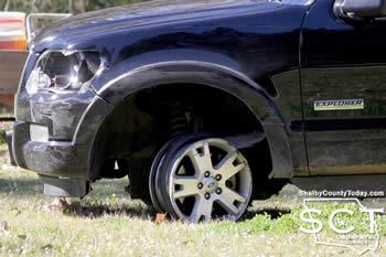 During Salas and Workman's attempt to flee the incident, a tire came off the wheel of the front driver's side several miles before the Explorer came to a halt near CR 2335.