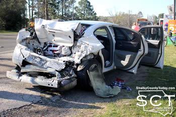 The Dodge Charger (pictured above) shows major damage resulting from the crash.