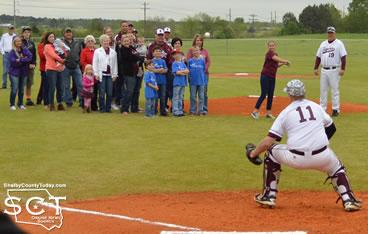 Abi DePriest throwing out the first pitch.