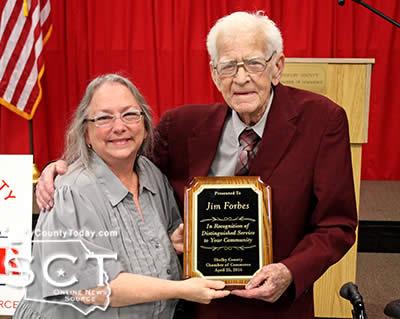 Jim Forbes (right) received Distinguished Citizen of the Year. He is seen pictured with 2015 Citizen of the Year Alease Copelin (left).