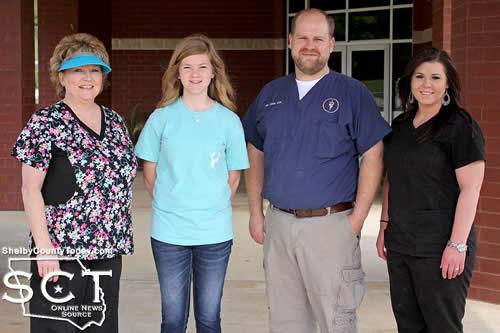 Pictured are (from left) Lecia Holt, Emilee Elliott, Dr. Mark Jousan, DVM; and Sarah Rutherford.
