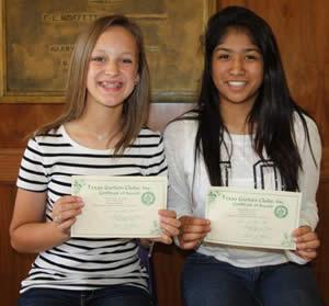 These students participated in the National Garden Club poetry contest, earning an Honorable Mention certificate. Caroline Scull and Ingrid Arias, both 8th grade students at Center Middle School.