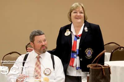 Bobbie Fagan (right), Lions Club District Governor from Livingston, is seen with Center Noon Lions Club members Roger Doyle (left).