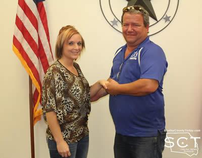 Elizabeth Swint (left) is seen with Mayor Carl Jernigan (right) following her approval by the Tenaha City Council as the new Municipal Court Judge.