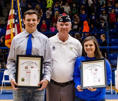  Voice of Democracy Winners: (From left) Reagan Hovey, VFW Quartermaster Larry Hume, and Darby Hughes.