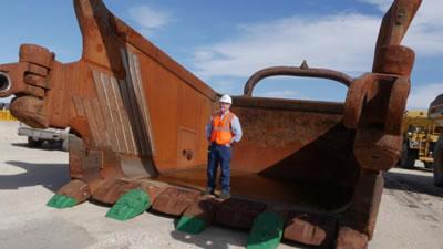 Commissioner Christian in a surface mining dragline bucket (Photos by Railroad Commission of Texas)