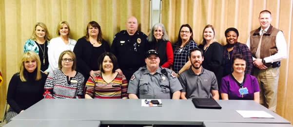 Shown here at the meeting are (front row, from left) Anne Bondesen, RETHN; Kim Bridges, Pine Groves Senior Nursing Facility; Lori Murphree, Burke Intern; Jim Matthews, Shelby County Sheriff's Department; Daniel O'Rear, Juvenile Probation Department; Tammy Hanson, Nacogdoches Mental Center's Center Emergency Department; (back row) Chairperson Allison Harbison, Shelby County Judge; Dr. Jackie Keith, Burke; Megan Cole, Burke; Jeremy Bittick, Center Police Department; Cindy Tillery, Center ISD; Joyce Permenter, Center ISD; Nicole Vaughn, Center ISD; Vanessa Davis, Tri-County Head Start; and DJ Dickerson, Shelby County Sheriff's Department.