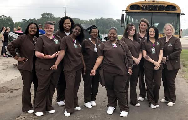 Panola College Shelby College Center vocational nursing students participate in an emergency services training drill.
