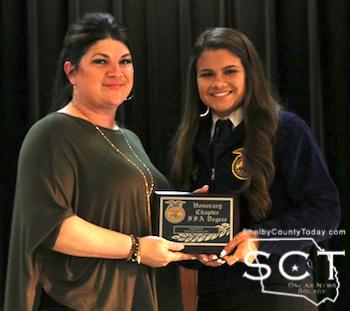 Honorary Chapter FFA Degree presented to Amanda Kirby (left) by Whitlee Reed (right)