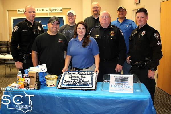 Pictured are (from left): Officer Andrew Williams, Det. David Haley, Officer Brian Wright, Det. Sgt. Nicole Faulkner, Chief Jim Albers, Lt. Jeremy Bittick, Officer Chris King, and Sgt. Ricky King.
