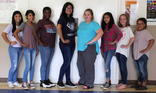 Middle School Twirling Line (from left): Nicole Aguilar, Cristina Hernandez, Imari Bell, Alexia Pineda, Sierra Sherman, Dulce Chavez, Sarah Scull, Adrianna Hines.