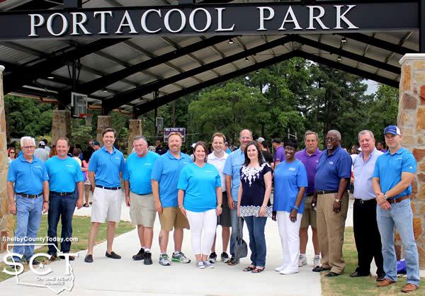 Portacool and City of Center representatives gathered before the Portacool Park entrance.
