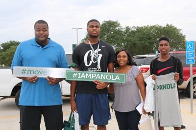 The Holcombe family drove from Houston to get son, Alex, moved into the dorm. Alex is on the Panola Men's Basketball Team. From left are Alex, Alex, Jr., Angela and Aerik.