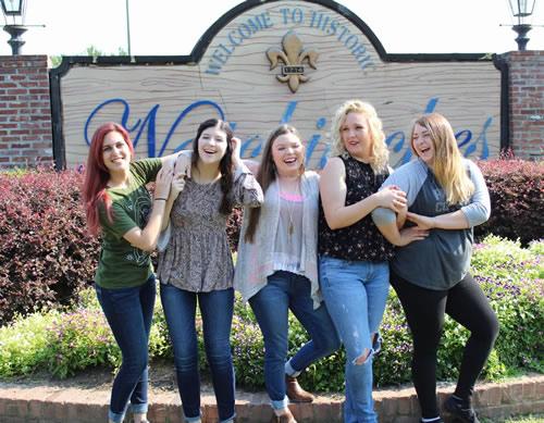 Emmalee Tomazweski, Jasmine Ryan, Jessica Bailey, Taylor Foster, and Sarah Funderburk, cast members of Steel Magnolias, visited Natchitoches, the home of the 1989 hit movie.