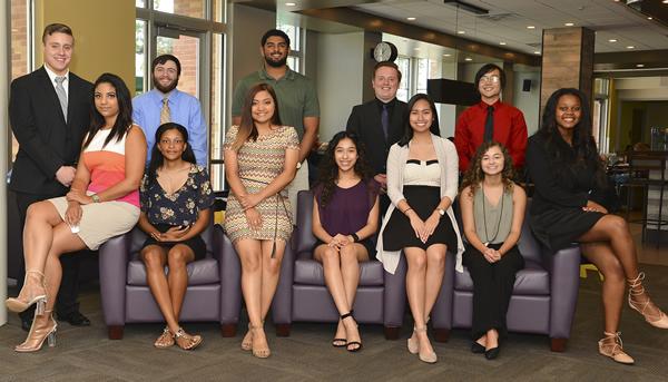 The Gilbert I. “Buddy” Low Scholarship Program recently celebrated its 10th year at Stephen F. Austin State University. To celebrate, scholarship recipients joined donors and SFA administrators for a luncheon and fellowship. Pictured, back row, are scholarship recipients Brock Johnson, Ben Eberlan, Armando Ledet, Christian Haynie and Tony Nguyen; and front row, Tabitha Davis, Cordestine Clifton, Lizzet Mendoza, Rebeca Landaverde, Jairyle Josue, Skylar Smith and Alicia Watts.