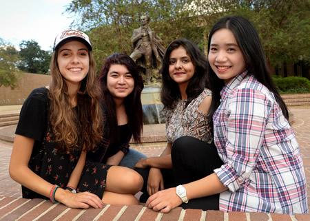 This semester, SFA is hosting its most diverse group of foreign exchange students with 14 undergraduate and graduate students representing six countries. Some of the participants include, from left to right, Kay Dimech from Malta, Mariem Hmidy from Tunisia, Sujata Panjwani from Pakistan and Jessica Wu from Taiwan.