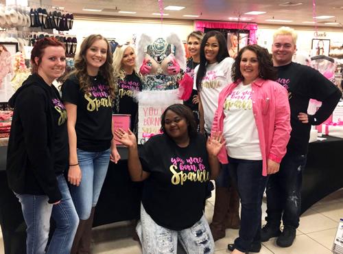 Panola College Cosmetology students and faculty, from left, Destiney Divine, Gary; Sydney Chandler, Marshall; Dana Young, Gary; Jasmine Walton, Carthage; Kelly Davis, Marshall; Jazmine Prosise, Hallsville; Bobbie Smith, Instructor; and Daniel Marion, Carthage, helped promote the ‘Fit for the Cure’ event.