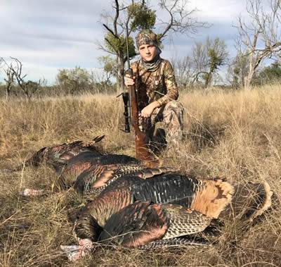 Andrew Tutt, 12, shot three Rio Grande gobblers in a matter of seconds on his first solo hunt in Mason County. (Courtesy Photo)