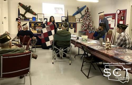McSwain is seen on November 20, 2017 presenting the VFW Post 8904 members with the idea of partnering with the post in the production of quilts.