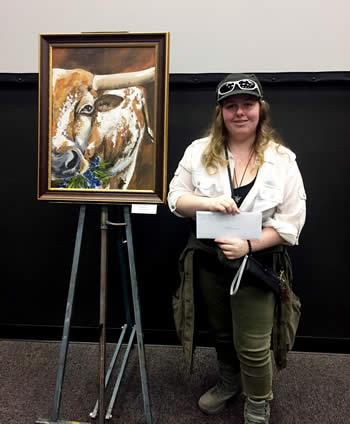 Morgan Ray won a scholarship for her acrylic painting of a longhorn.