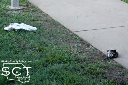 Pictured are what appeared to be a towel (left) and the scorched roll of toilet paper (right) outside of the police department.
