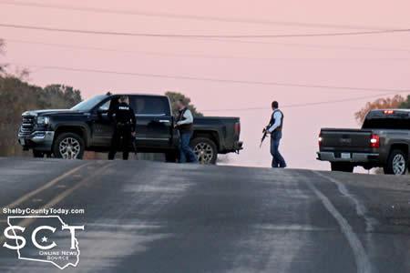 Tenaha PD Officers joined Center PD on top of the hill at FM 2788 on SH 7.