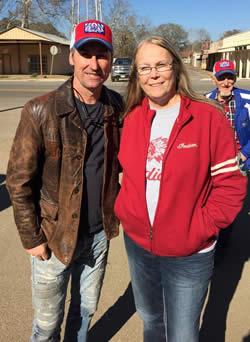Debbie Leggett, (right) is seen with American Pickers star Mike Wolfe (left) during filming in Joaquin.     