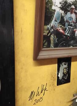 Mike Wolfe signed his autograph on Leggett's wall in his shop in Joaquin.