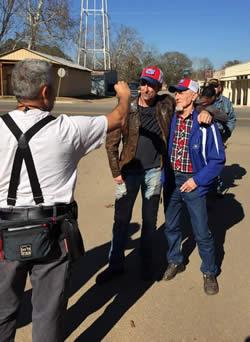 Mike Wolfe and Frank Fritz visited with many Joaquin residents during the shooting of American Pickers.