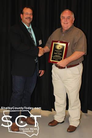 Walter Shofner (right), Shelby County Sheriff's Department, was the recipient of the President's Award. 2014-2015 President Jessee Fountain (left) presented Shofner with the award.