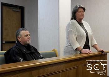 Jamie Hagler (left), Constable Precinct 2, and Marla Denby (right), Justice of the Peace Precinct 2, are seen above as Denby addressed the commissioners on Monday, January 26, 2015.