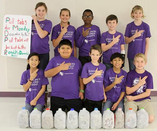 SFA’s Charter School students collected approximately 12,000 aluminum pull tabs to donate to the Ronald McDonald House in Houston, which serves as a home for families with children being treated in Texas Medical Center member institutions. Students enrolled from kindergarten through fifth grade have been participating in this project since August. Proceeds from the recycled pull tabs will help with the house’s expenses.