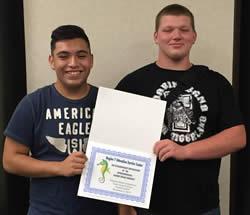 JR Wagstaff (right) and Miguel Mendoza (left) placed 5th in the High School Region VII Robotics Competition.