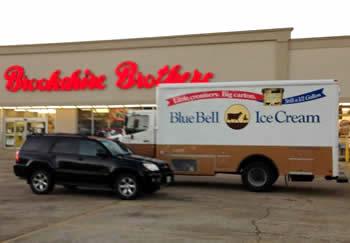 The Blue Bell truck is seen above outside of the Center Brookshire Brothers Location on Monday, December 14, 2015