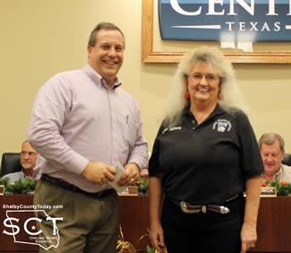 Nehring presents check to Lisa Albers, Center PD Ladies Auxiliary - Civic Organization Category, 2nd Place