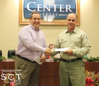 Nehring presents check to Del Birdwell, Center Fire Department - Civic Organization Category, 3rd Place