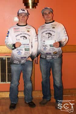 Brett Clark (left) and Jared Wiggins (right) each received $150 for 14th place with 4 fish weighing in at 13.06 lbs.