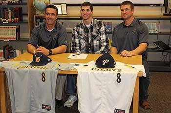 Jacob Mitchell (middle) is seen at his letter of intent signing with Coach Al Cantwell (left) and Assistant Coach Brent Lavallee (right).