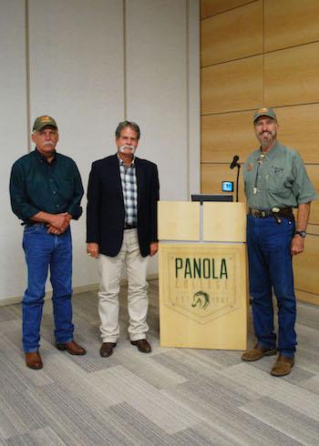  (L to R) Ben Koerth, Dr. Billy Higginbotham, and Dr. James Kroll meet with community members to discuss the partnership between Panola College and the Game and Fish University. 