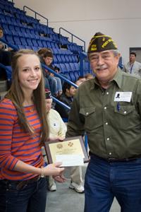 Joaquin HS-4, Post Sr. Vice Newton Johnson, Jr. presented Annalyn her plaque and check.