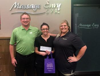  Pictured left to right: Jeff Powdrill, owner of Massage Envy, Longview; Amy Pass, Panola College massage student, and Brittany Craig, manager of Massage Envy.