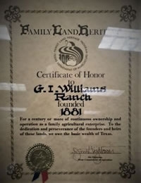 Williams Land Heritage Certificate