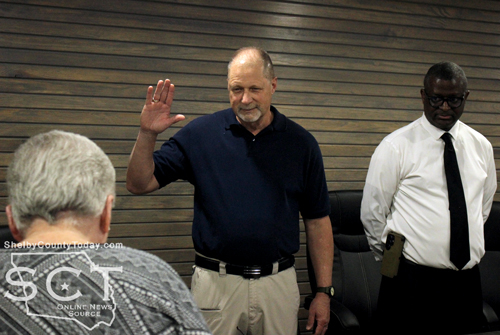 Bert Coan is seen taking the oath of office as he joins the Timpson City Council.